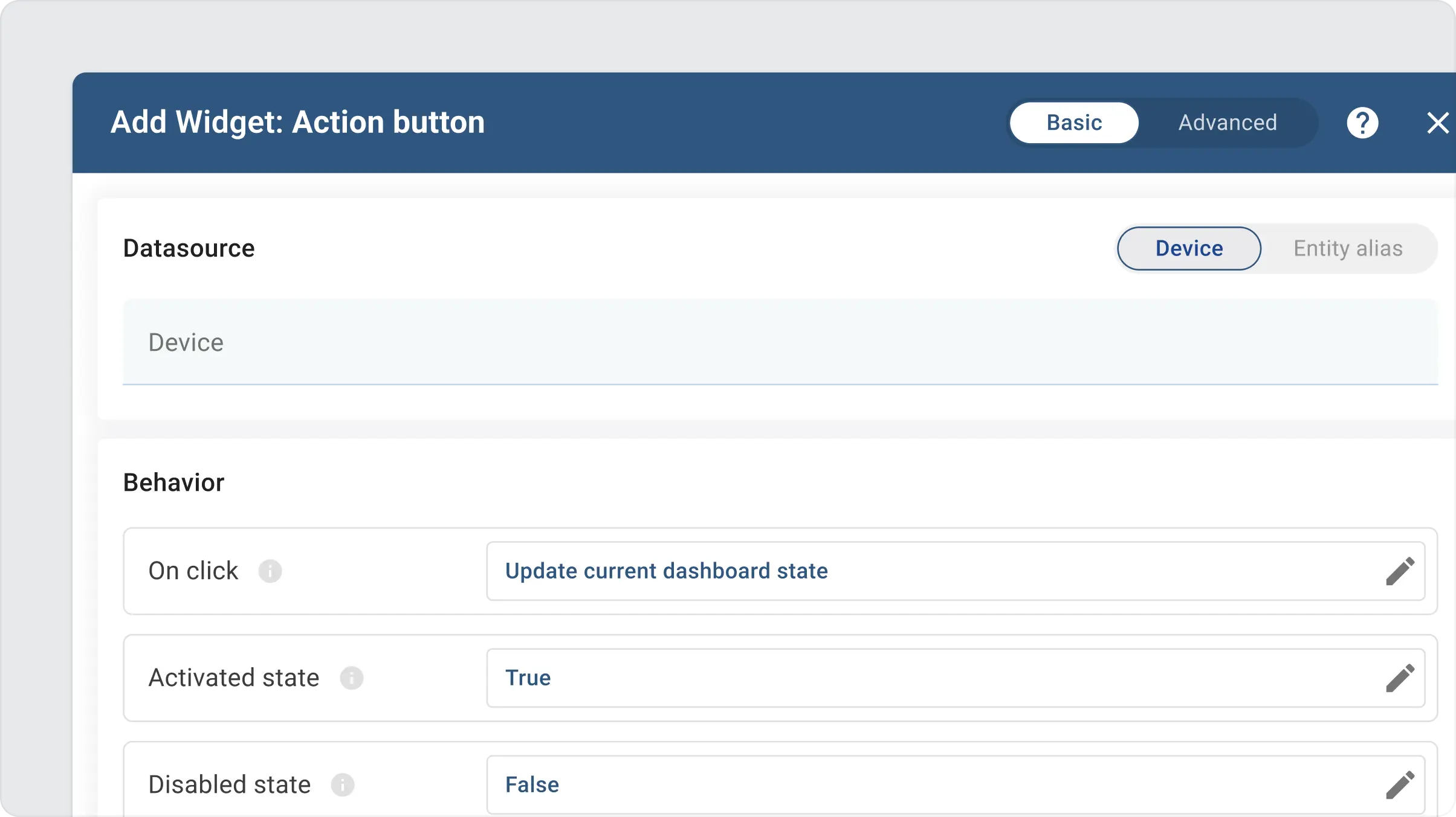 Sentient basic widget settings