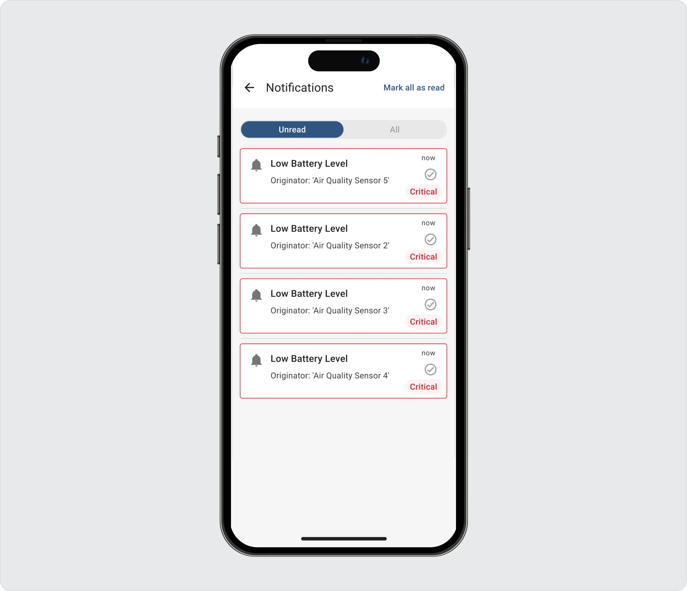 Smartphone with sentient alarm notifications on the screen