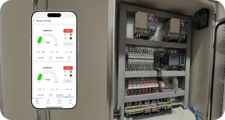 SENTIENT mobile dashboard showing VFD telemetry and control actions
