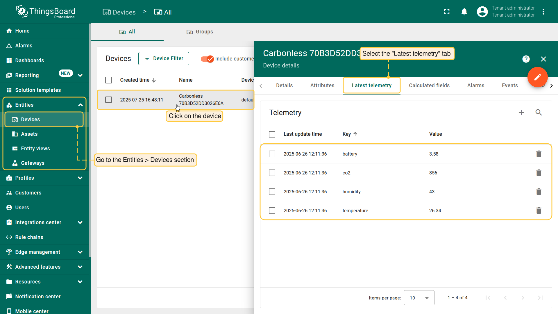 LoRaWAN device data
