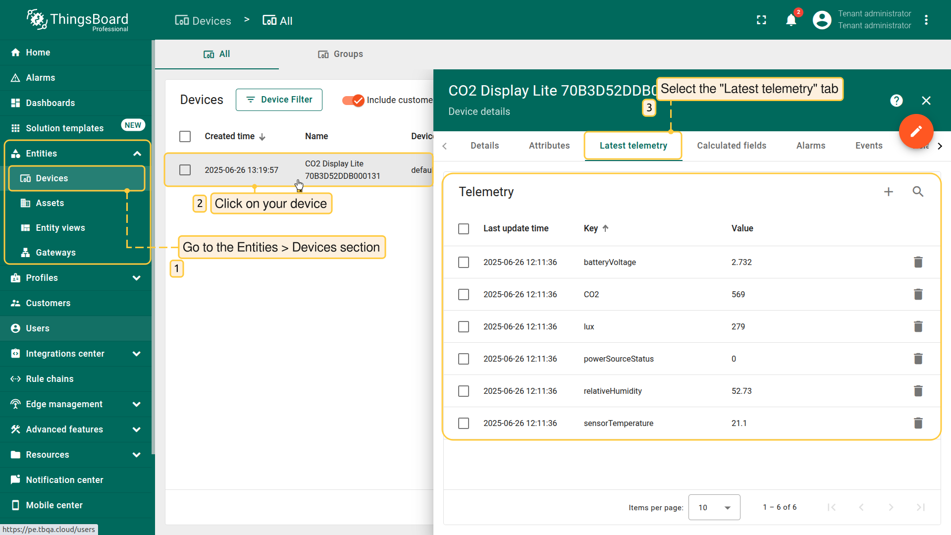 LoRaWAN device data