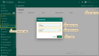 Open the SENTIENT in your browser and log in. Go to "Entities" > "Gateways" tab in the sidebar and click on "+" button. Fill in "Name" and "Device profile" fields and click "Create" button;