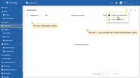 Log in to your <b>SENTIENT Edge</b> instance and navigate to the <b>“Dashboards”</b> section, then click the <b>“+”</b> icon and select the <b>“Create new dashboard”</b> option.