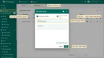 Log in to the SENTIENT Professional Edition instance and go to the Dashboards section and select the "Group" tab. Click the "+" icon to add a new group. In the "Add entity group" pop-up window, enter the group name in the "Name" field and click the "Add" button.