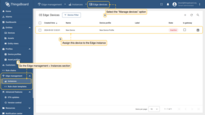 Go the <b>Edge management > Instances</b> section, select the <b>“Manage devices”</b> option and assign this device to the <b>Edge</b> instance.