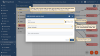 On the <b>Rule Chain</b> edit page, in the Node search bar find the <b>"push to cloud"</b> node. It pushes messages from <b>Edge</b> to <b>Cloud</b>. Once message arrives to this node it will be converted into Cloud event and saved to the local database. Drag and drop the node onto the <b>Rule Chain sheet</b>. Then, in the <b>"Add rule node"</b> pop-up window enter the node title and select the <b>"Server attributes"</b> option in the <b>"Entity attributes scope"</b> field. Click the <b>"Add"</b> button to proceed.