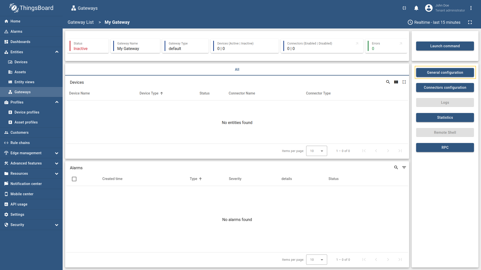 Click the "General configuration" button;