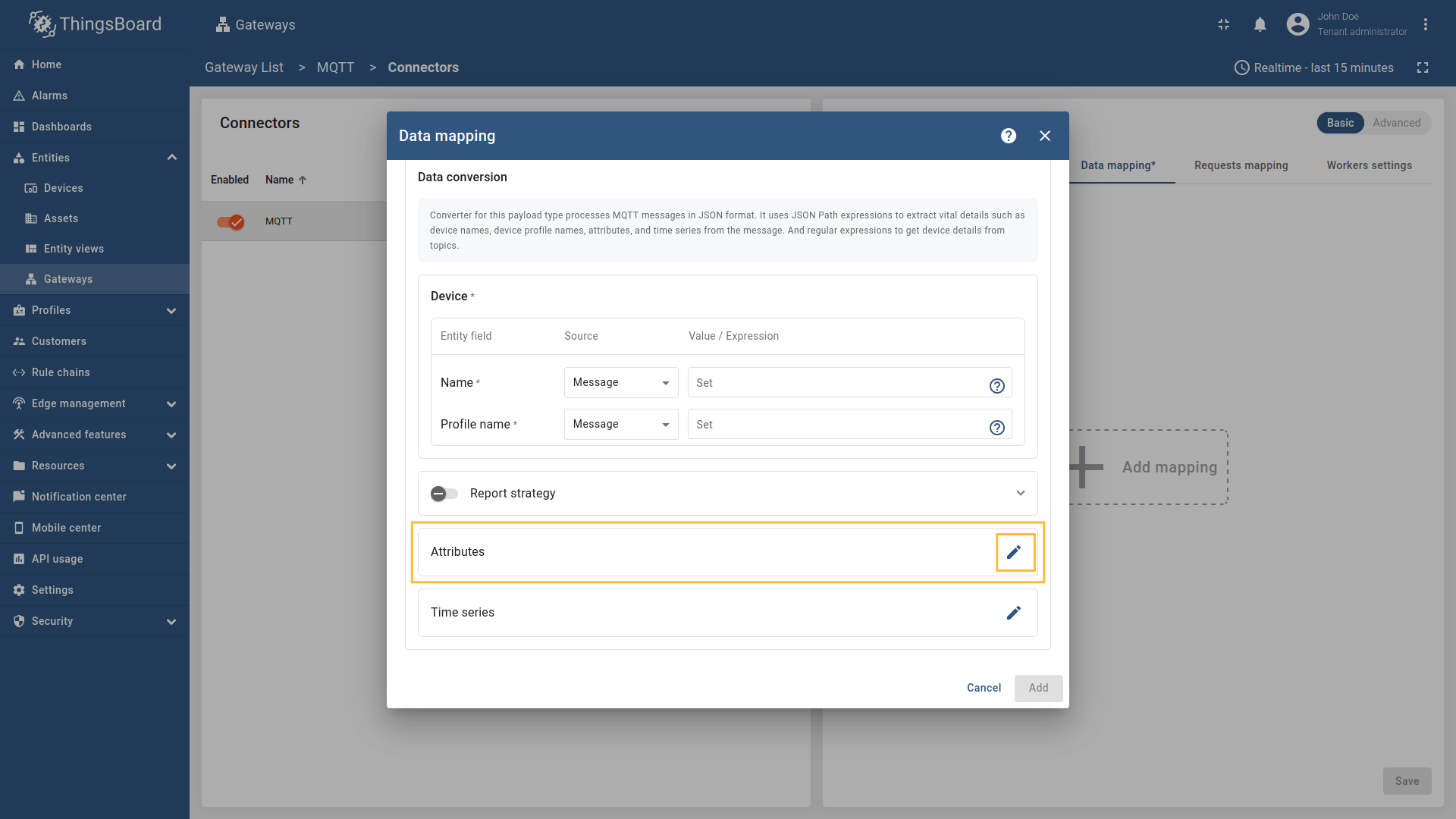 Click the “pencil” icon in the “Attributes” section to add new attribute key;