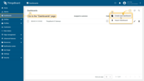 Navigate to the "Dashboards" page through the main menu on the left of the screen. Then, click the "+" sign in the upper right corner of the screen, and select "Create new dashboard" from the drop-down menu.