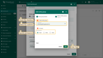 Check the "Share entity group" box, select the customer to share the dashboard with, and set their permissions. Then click "Add";
