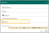In the drop-down menu <b>Type</b>, choose a <i>Mobile action</i> action type