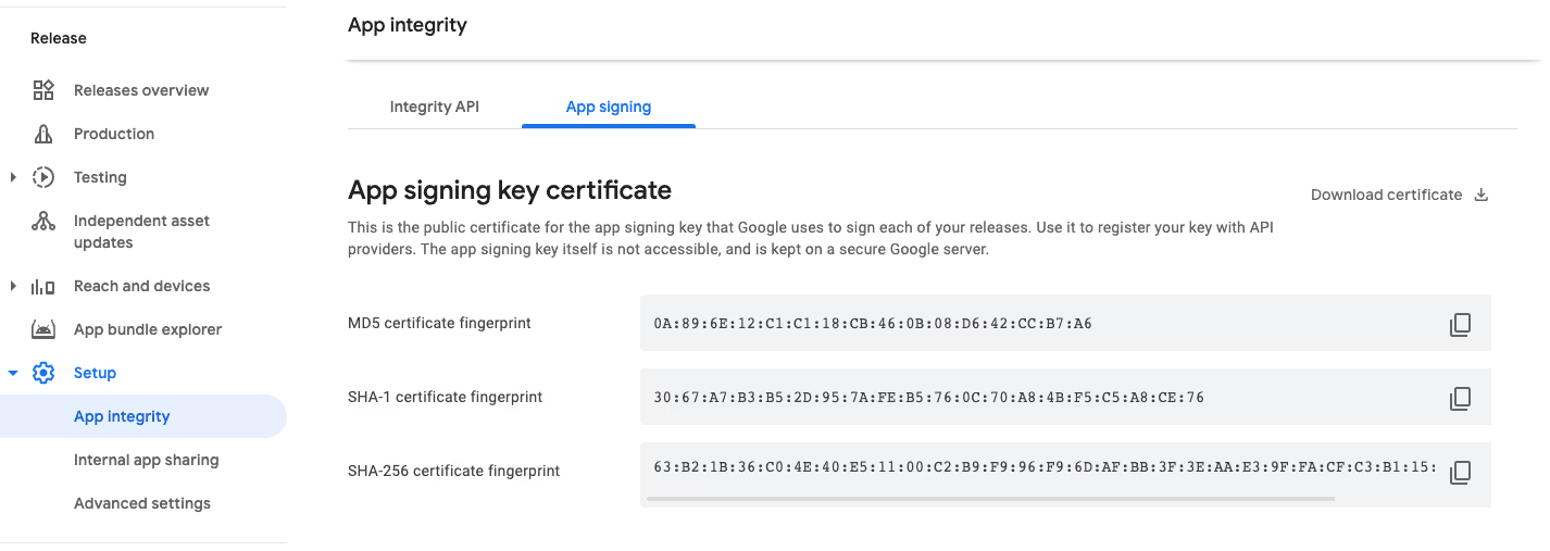 Google Play SHA-256 Fingerprint
