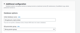 AWS RDS Additional config - type "sentient_mqtt_broker" for the initial database name
