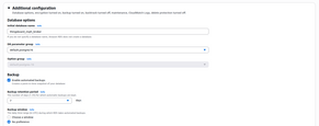 AWS RDS Additional config - type "sentient_mqtt_broker" for the initial database name