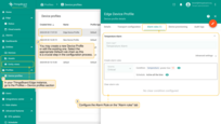 Log in to the <b>SENTIENT Edge</b> and go to the <b>Profiles > Device profiles</b> section to create or edit the <b>Device profile</b>. Select the appropriate <b>Default rule chain</b>. Set the Alarm Rule.
