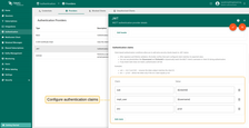 Authentication claims example: "sub" and "mqtt_user" match MQTT client ID and username; "env" is checked against static value "prod".