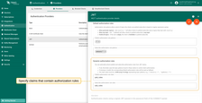 The JWT claim "pub_rules" restricts publish access to "devices/./data", while claim "sub_rules" expands subscribe access to include "alerts/.".