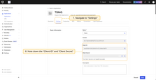 Once your application is created, you are redirected to the application details page. Navigate to the "Settings" tab to find the Client ID and Client Secret;
