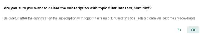 Click Yes to confirm delete action.