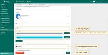Define the primary and accent color palettes, and set the page background color. Once done, save the changes.