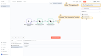 Click the + button to the right of the trigger node.<br>Select SENTIENT.<br>Choose Get timeseries action.