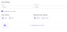 White labeling section in SENTIENT ANALYTICS analytics settings