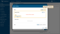 Configure the alarm trigger logic by defining one or more filters. Click <b>Add argument filter</b>.