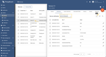 Go to Entities → Devices and open the device you want to edit by clicking its row. In the device details, open the "Attributes" tab, select the "Server attributes" scope, and click the "+" icon to add a new attribute.