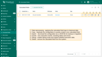 Each calculated field includes an action panel for managing the field.
