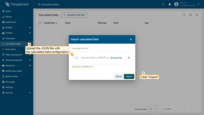 In the opened window, upload the JSON file with the calculated field configuration and click Import.