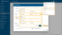Click Add metric (1) and configure the following:<br>specify the metric name (2), select the aggregation type (3), optionally enable a filter (4), choose the value source (Key or Function) (5), and enter the argument name (6) that will be used as the data source.<br>Then click Add (7).
