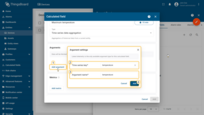 Click Add argument (1) and fill in the required fields:<br>- Time series key (2) — the telemetry key whose data will be aggregated (for example, temperature, power, voltage)<br>- Argument name (3) — the variable name referenced by metrics.<br>Then click Add (4).