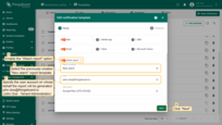 Enable the "<b>Attach report</b>" option. Select the previously created <b>New alarm</b> template.<br> Specify the user account on whose behalf the report will be generated: <b>john.doe@sentient.invenia.in</b> (John Doe — Tenant Administrator). Click "<b>Next</b>".