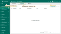 Go to the "<b>Scheduling</b>" tab on the "<b>Reporting</b>" page and click the "<b>+ Scheduled report</b>" button in the top-right corner.