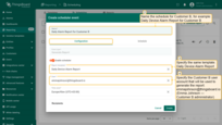 - Give your schedule a descriptive name, for example: <b>Daily Device Alarm Report for Customer B</b>.<br>- Select the same template used for Customer A — <b>Daily Device Alarm Report</b>.<br>- Set the user account to <b>emmajohnson@sentient.invenia.in</b> (Emma Johnson – Customer B Administrator). The report will be generated on behalf of this user, containing only the data accessible to Customer B.