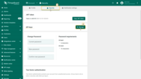 Navigate to the <b>Security</b> tab. In the <b>API keys</b> section, click the <b>Manage</b> button.