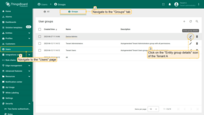 Go to the "<b>Users</b>" page and navigate to the "<b>Groups</b>" tab. Then click on the "<b>Entity group details</b>" icon opposite the "<b>Device Admins</b>" user group of Tenant A.