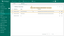 Navigate to the "Groups" tab and click on the "Customer Administrators" user group.