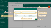 Again press the "+" sign. This time select role type - "Group" and select role - "Entity Group Administrator". For a group owner select "Tenant", for a entity type select "Dashboard", and select entity group - "Supervisor Dashboard". Click "Add".
