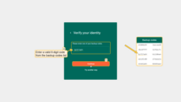 After that, the user must enter a valid 8-digit code from their backup codes list (4), and click "Continue" (5).