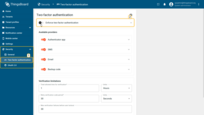 - Log in as a System administrator.<br>- Navigate to <b>Security</b> ⇾ <b>Two-factor authentication</b> (1).<br>- Enable <b>Enforce two-factor authentication</b> (2).