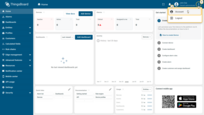 Log in to SENTIENT.<br>Open the user menu (three dots) (1) in the top-right corner and select "Account" (2).