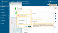 In the "Unit settings" dialog, enable unit conversion and provide the appropriate units for each unit system, just like before. Apply your changes and save the dashboard.