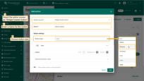 Select the action source as "Widget header button", enter a name for the button, and choose its type.