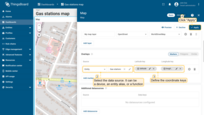 Select the data source - it can be a device, an entity alias, or a function. Define the coordinate keys. By default, SENTIENT uses latitude and longitude attributes as the coordinate keys for the marker. If your entity uses different key names, update them here. Apply the changes.