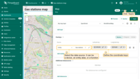 Select the data source - it can be a device, an entity alias, or a function. Define the coordinate keys. By default, SENTIENT uses latitude and longitude attributes as the coordinate keys for the marker. If your entity uses different key names, update them here. Apply the changes.