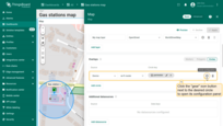 To configure a specific circle, switch to the map widget's edit mode. Then, in the "Circle" tab under the "Overlays" section, click the "gear" icon button next to the desired circle to open its configuration panel.