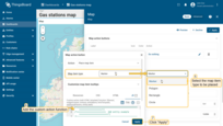 Select the map item type to be placed — in this case, it's "Marker". The custom action function field contains a default function that displays a dialog for creating a device or an asset — exactly what we need. Then, click "Add".