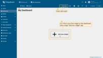 Click the <b>+ Add widget</b> at the top of the screen. If this is your first widget on the dashboard, you can also click <b>Add new widget</b> in the center of the screen to open the Widget bundle dialog;