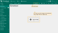 Click the <b>+ Add widget</b> at the top of the screen. If this is your first widget on the dashboard, you can also click <b>Add new widget</b> in the center of the screen to open the Widget bundle dialog;